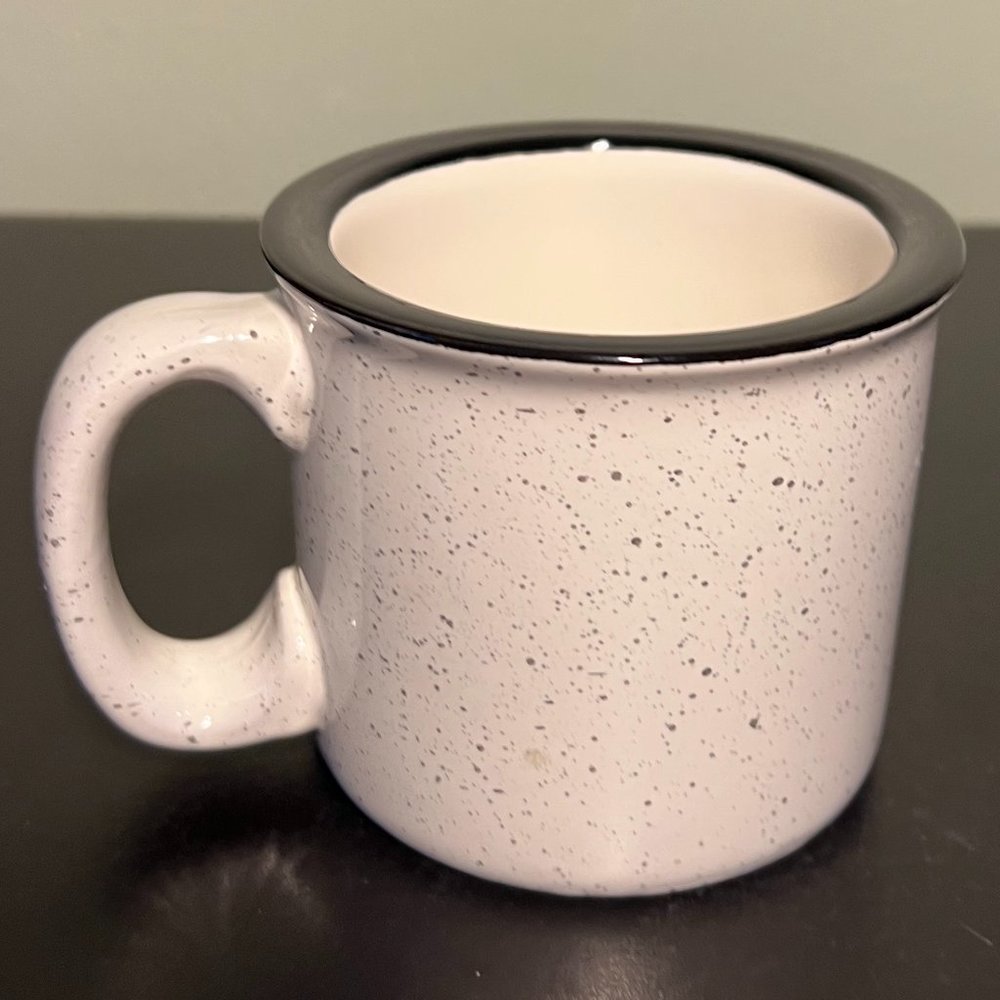 White Speckled Stoneware Campfire Coffee Cup Mug Flat Brim Soup Bowl Camping